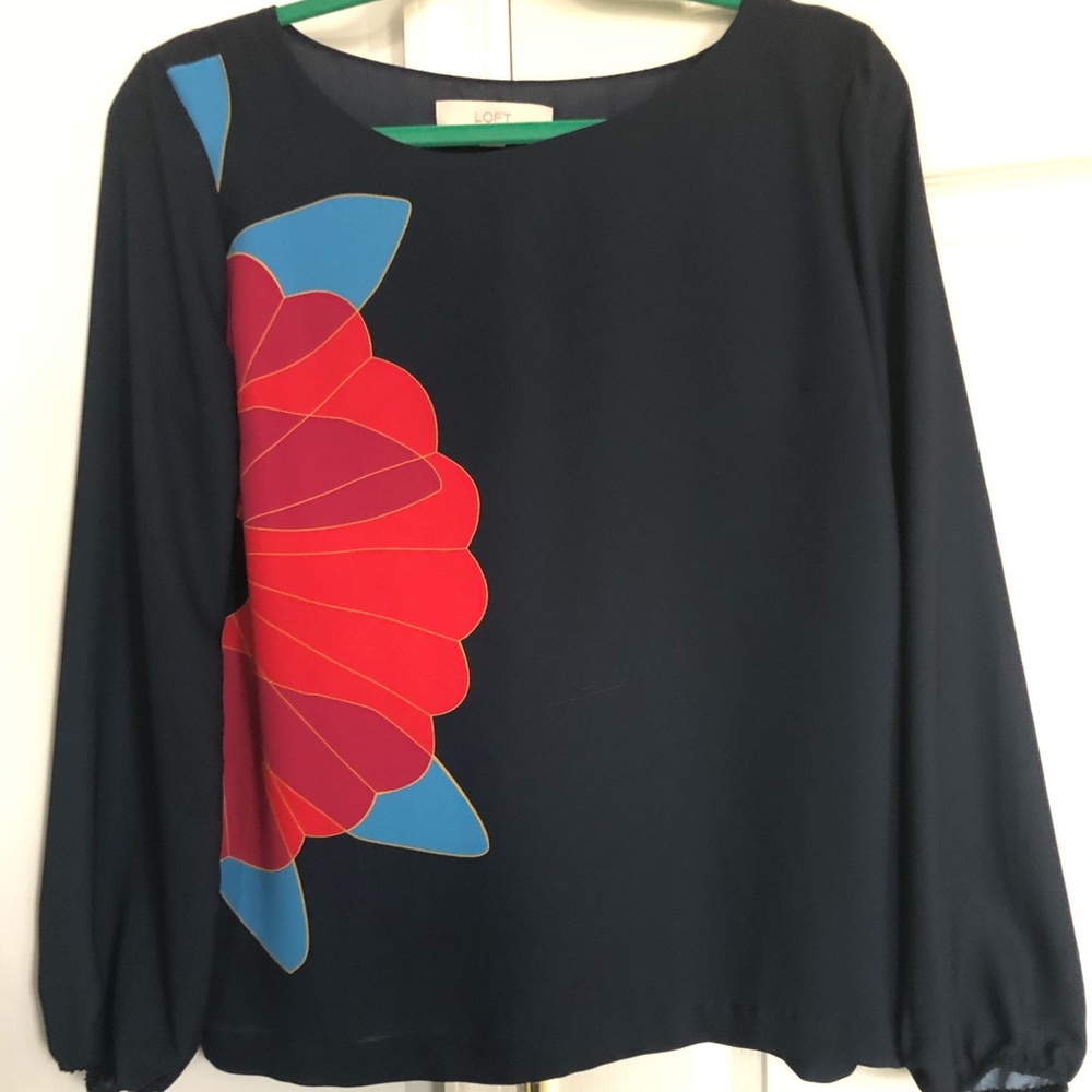 Loft Navy Flower Blouse (petite)